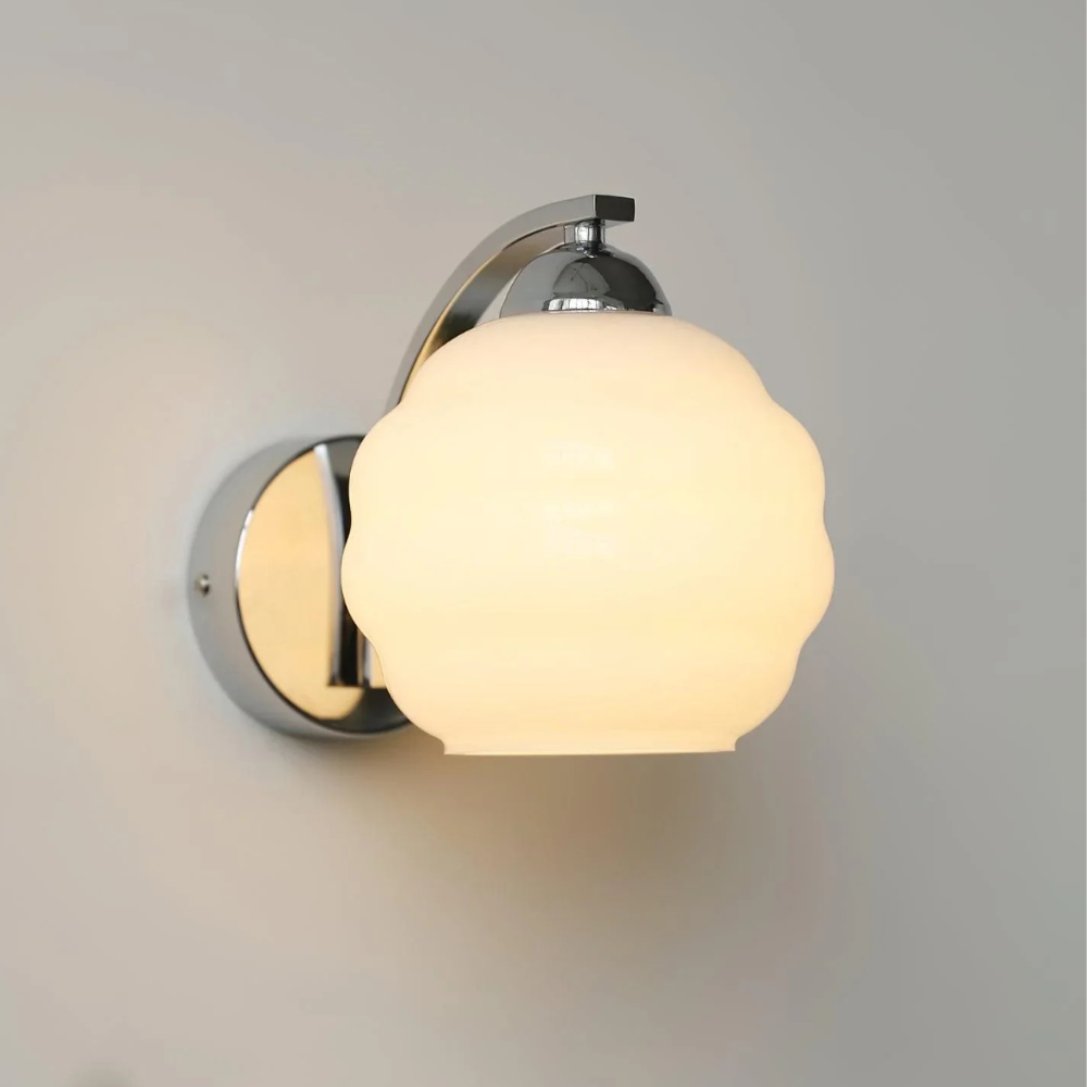 Wall Sconce with Ribbed Glass Globe - Modern Mid Century Gold