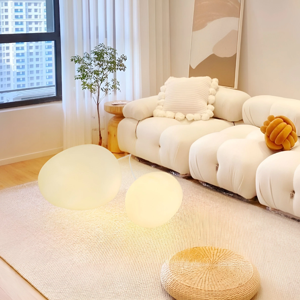 Japandi Pebble Steh- und Tischlampe – Asymmetrischer Organischer Glow-Stein