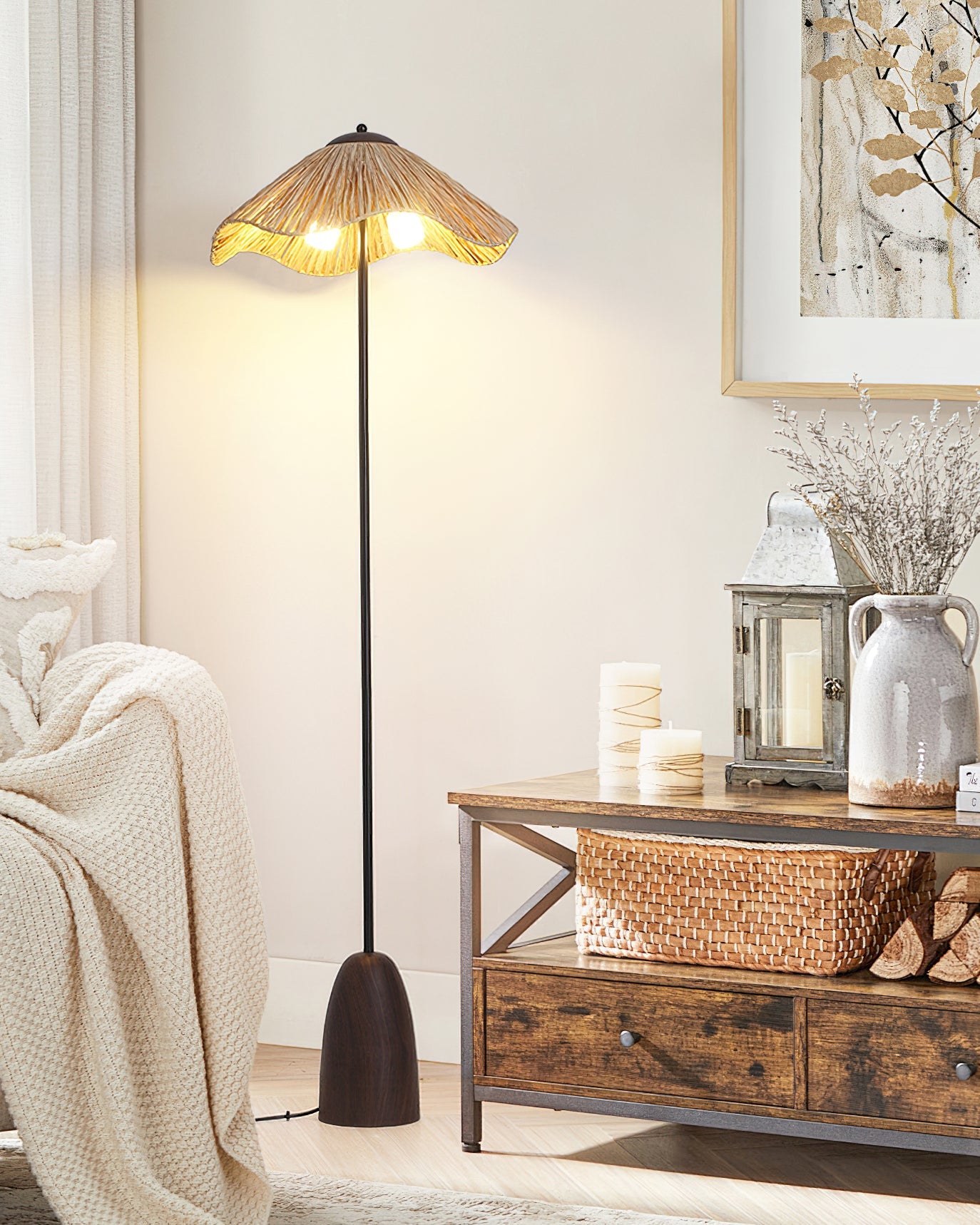 Parasol Rattan Floor Lamp