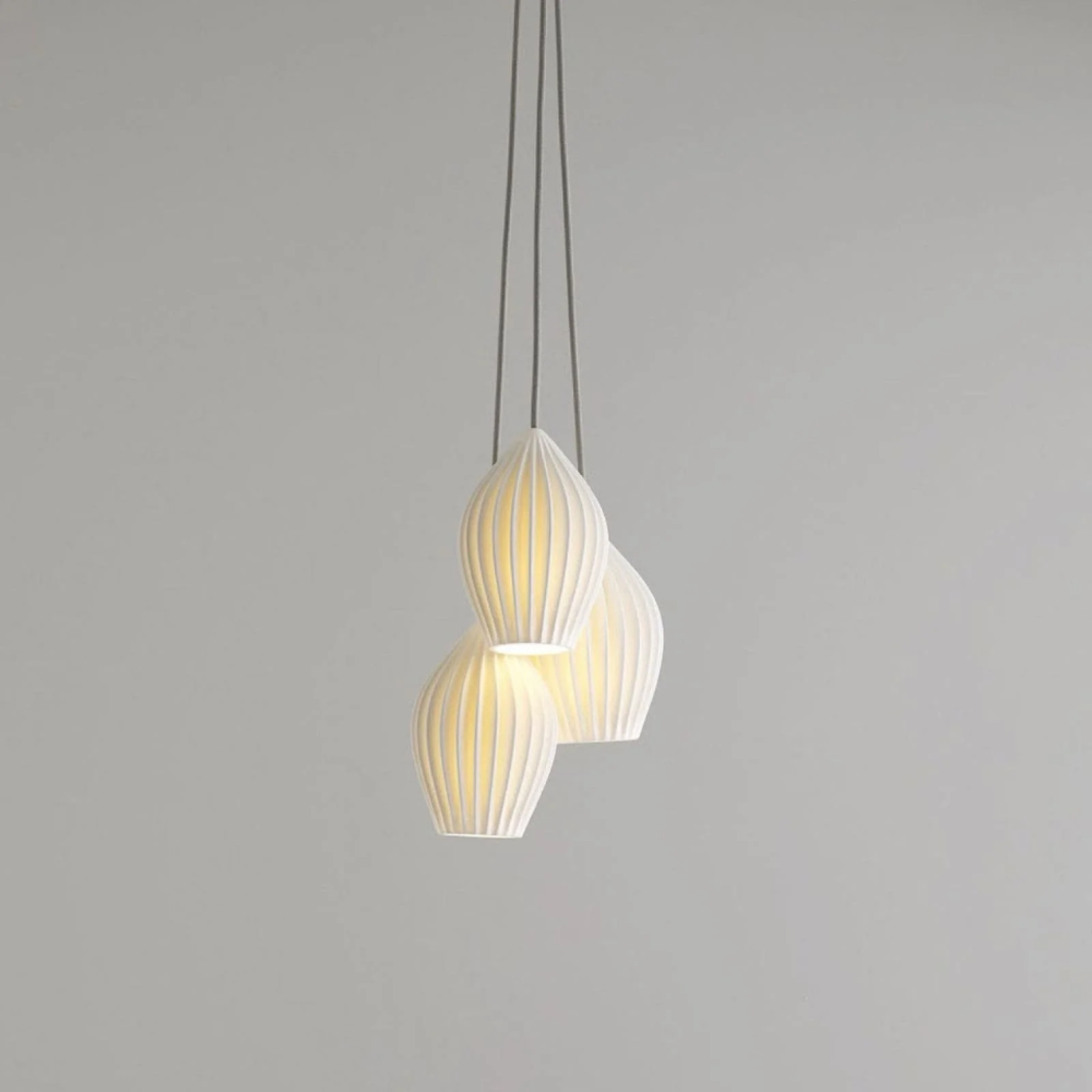 Ceramic Pendant Light with Ribbed Teardrop Shade - Modern Coastal