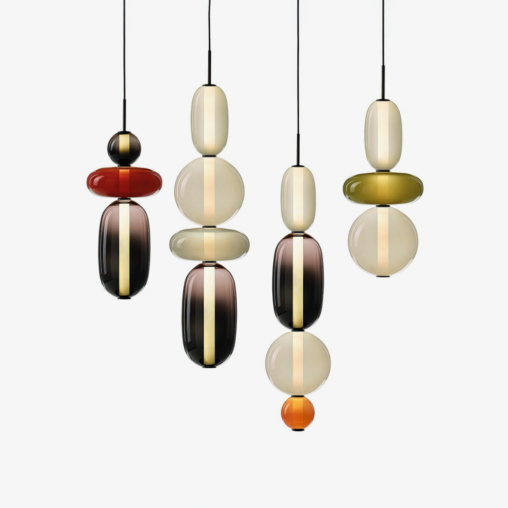 Gestapelte Glas-Hängeleuchte mit geometrischen Ebenen – Art-Déco-Stil