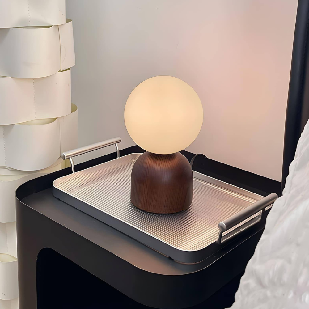 Glass Globe Table Lamp with Wood Base - Mid Century Modern Style
