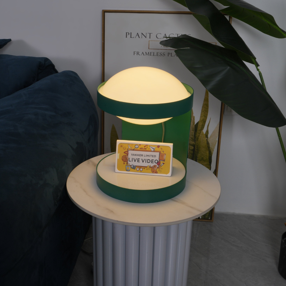 C-Shape Table Light with Frosted Glass Globe - Modern Bauhaus Green