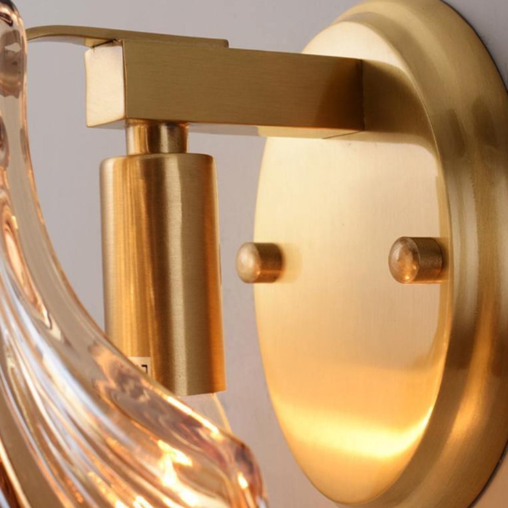 Shell Glass Wall Sconce with Scalloped Ribbed Shade - Coastal Art Deco