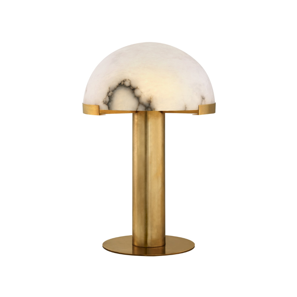 Glas- und Alabaster-Kuppeltischlampe mit Metallfuß – Mid-Century-Modern