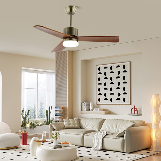 Led Ceiling Fan in Metal and Wood with 6 Speed Remote - Modern Design