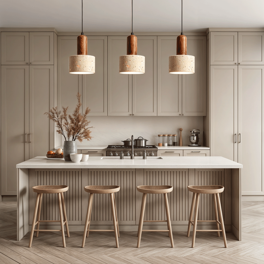 Suspension style travertin Wabi-Sabi avec bois massif - Décor moderne et naturel