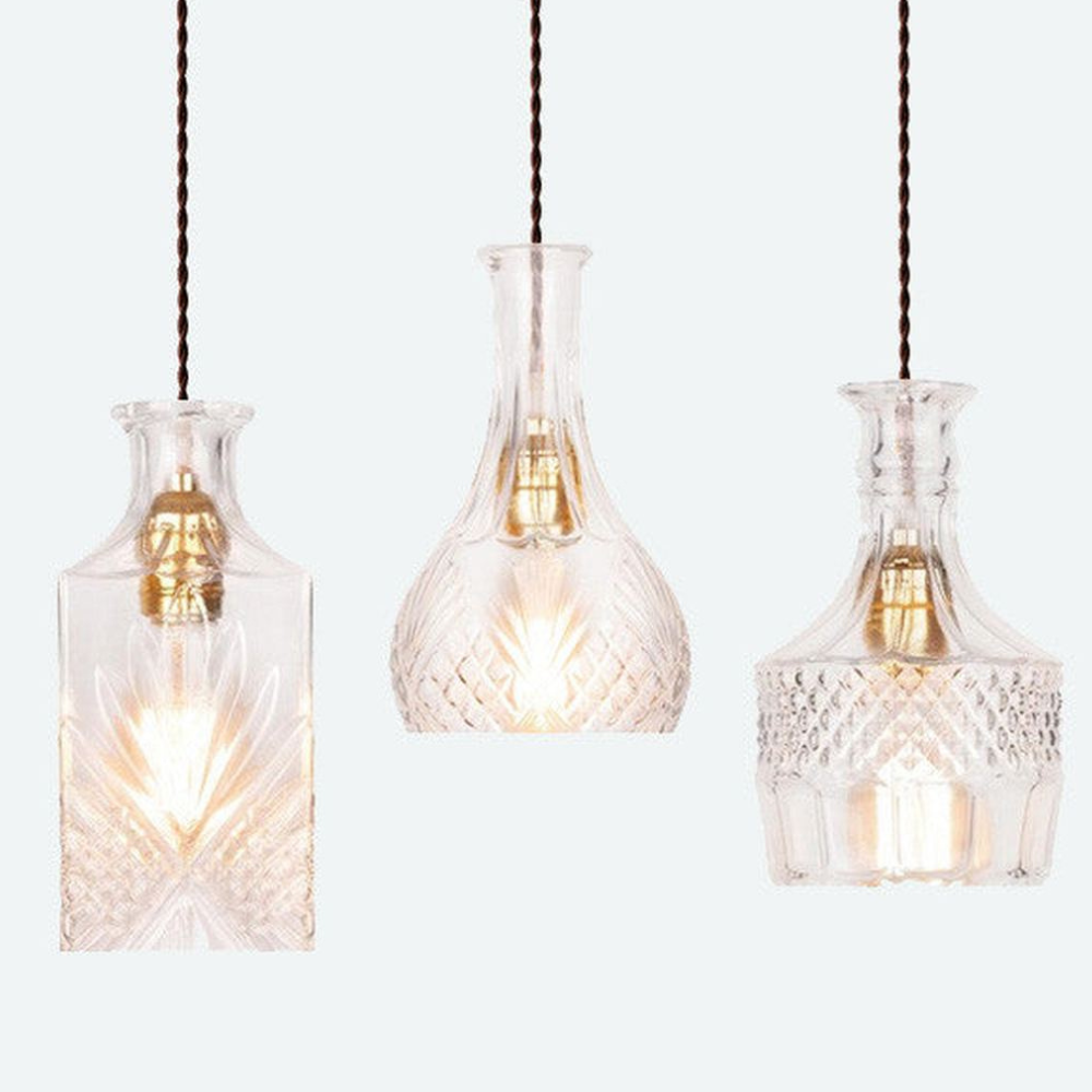 Modern Decanter Cut Glass Pendant Light - Vintage Bottle Style Hanging Lamp