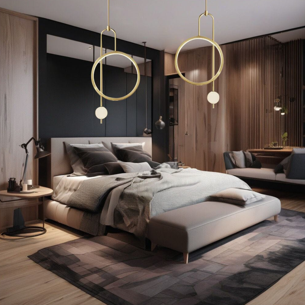 Asymmetrische Ring- und Kugel-Pendelleuchte – Modernes geometrisches Halo-Design