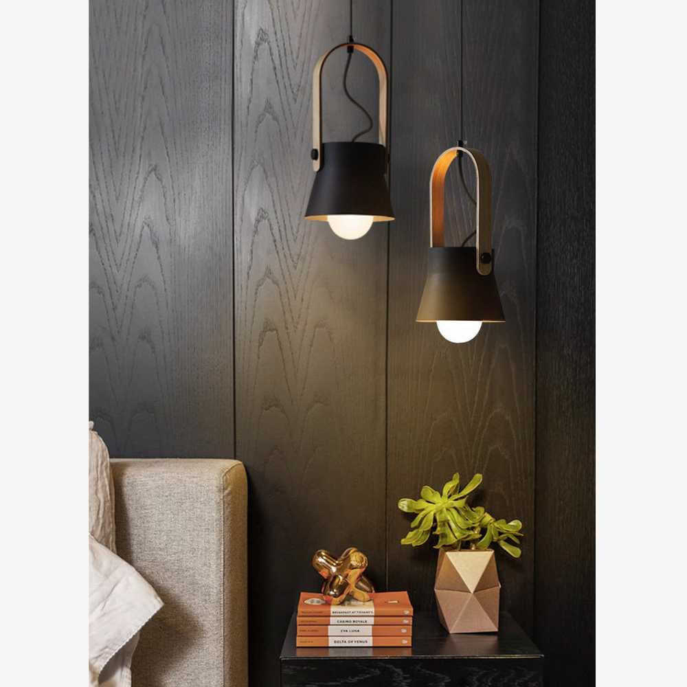 Moderne Pendelleuchte mit Holzoptik-Griff – Nordische konische Pendelleuchten