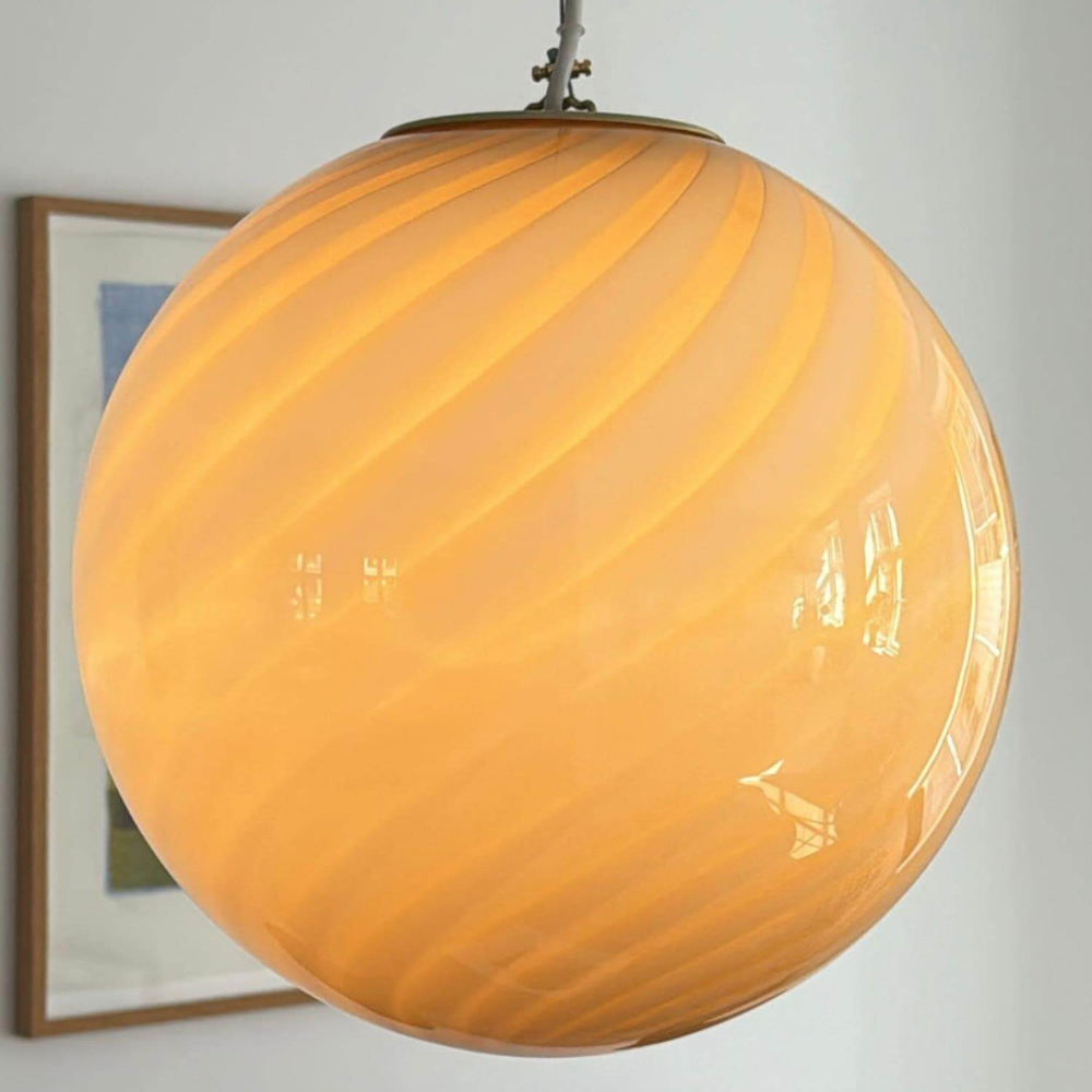 Colored Glass Globe Hanging Lamp with Swirled Pattern Modern Style