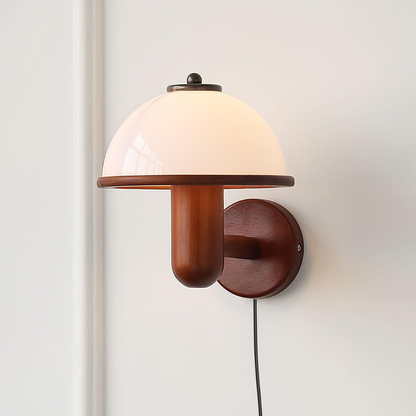 Mushroom Wall Sconce with Oak Wood Base - Mid Century Scandinavian