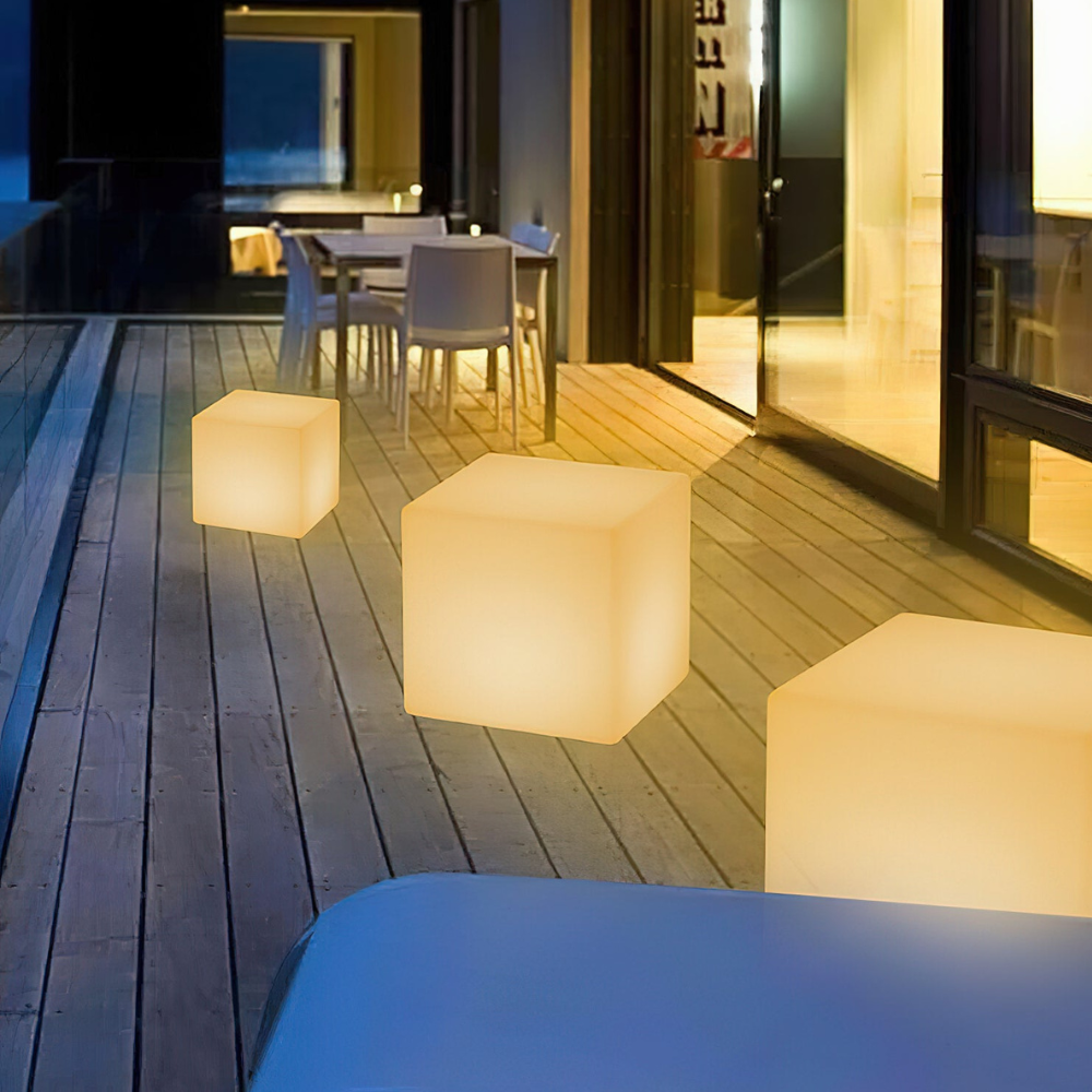 LED Cube Side Table and Glowing Accent Light - Modern Geometric