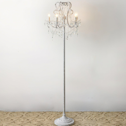 Dimmable Floor Lamp with Ornate Iron Scrollwork and Faceted Crystal Strands