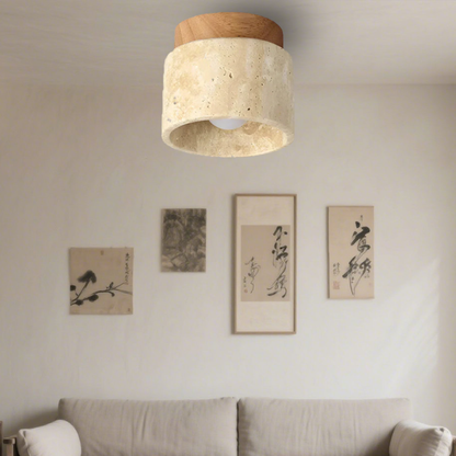 Modern Stone Ceiling Light - Travertine Flush Mount