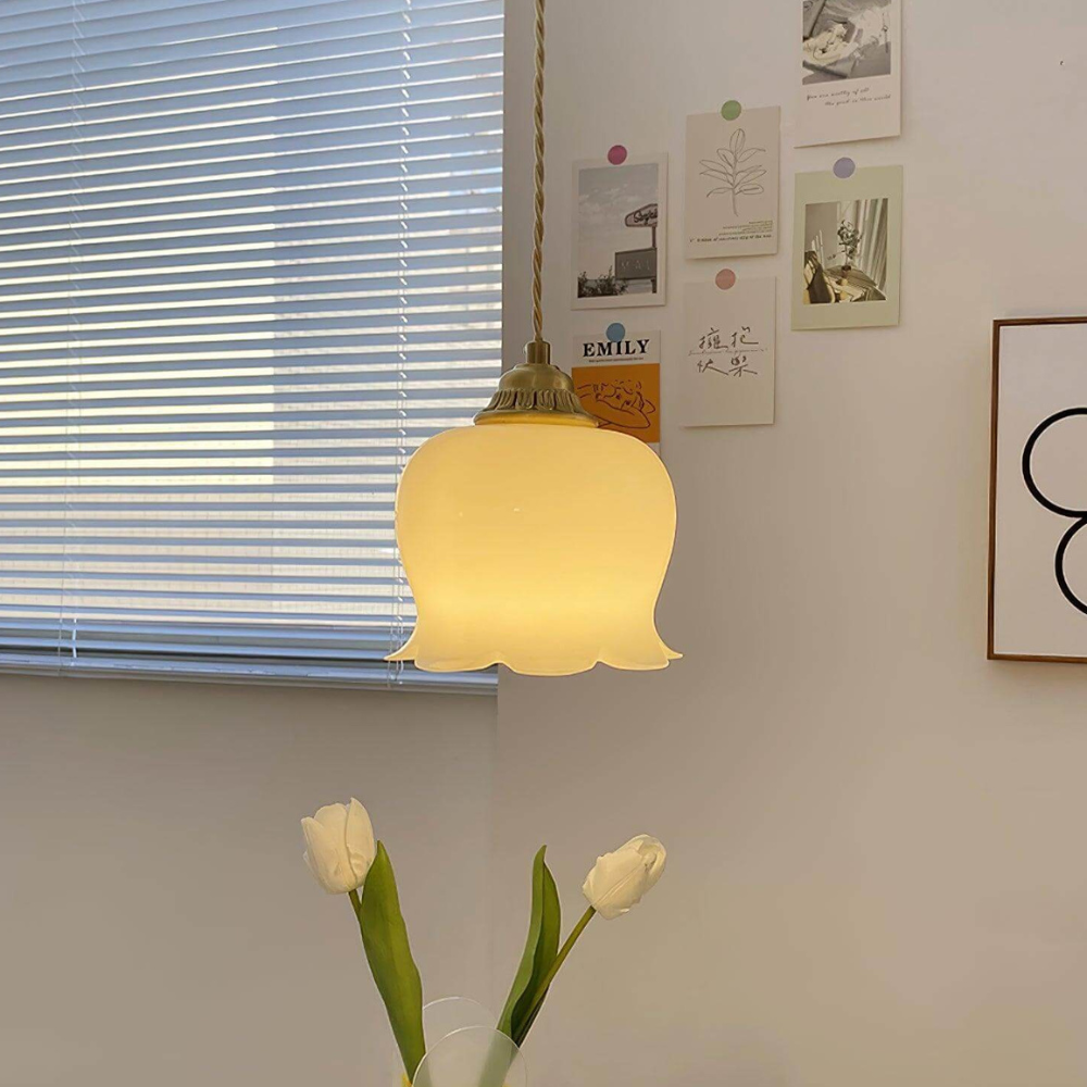 Floral Resin Hanging Lamp with Brass Hardware - Vintage Inspired