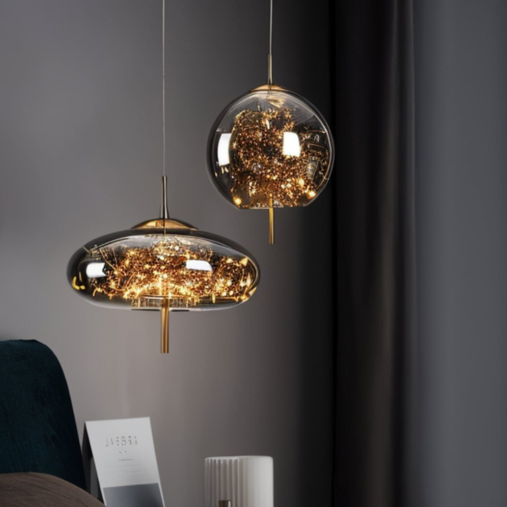 Glass Pendant Light with Smoky Shade and Starlights - Modern Style