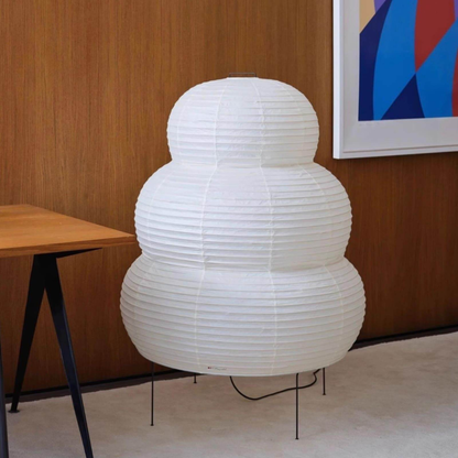 Japanese Rice Paper Table Lamp with Four Legs - Wabi Sabi Tiered Lantern