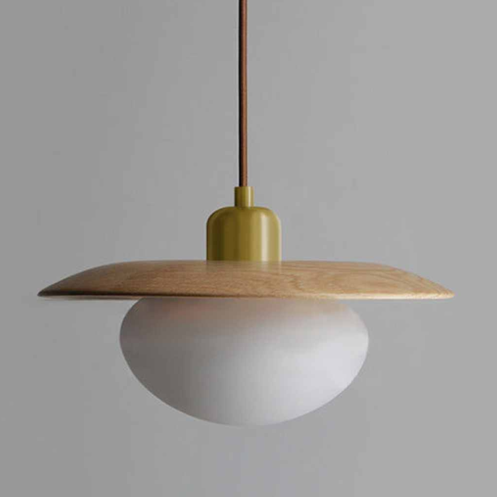 Moderne Pendelleuchte aus Kieselglas und Holz – Japandi Disk Pendelleuchten