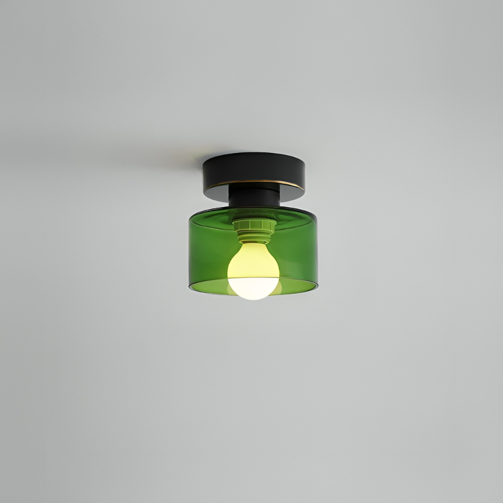 Flush Mount Ceiling Light with Glass Shade - Modern Bauhaus Metallic