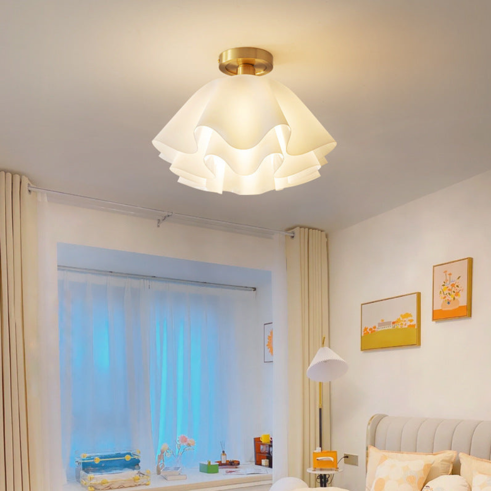 Flower Petal Ceiling Fixture with Brass Base - Transitional Mid Century