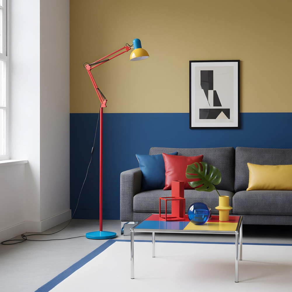 Adjustable Floor Lamp – Memphis Style with Spring-Balanced Articulated Arm and Metal Dome Shade