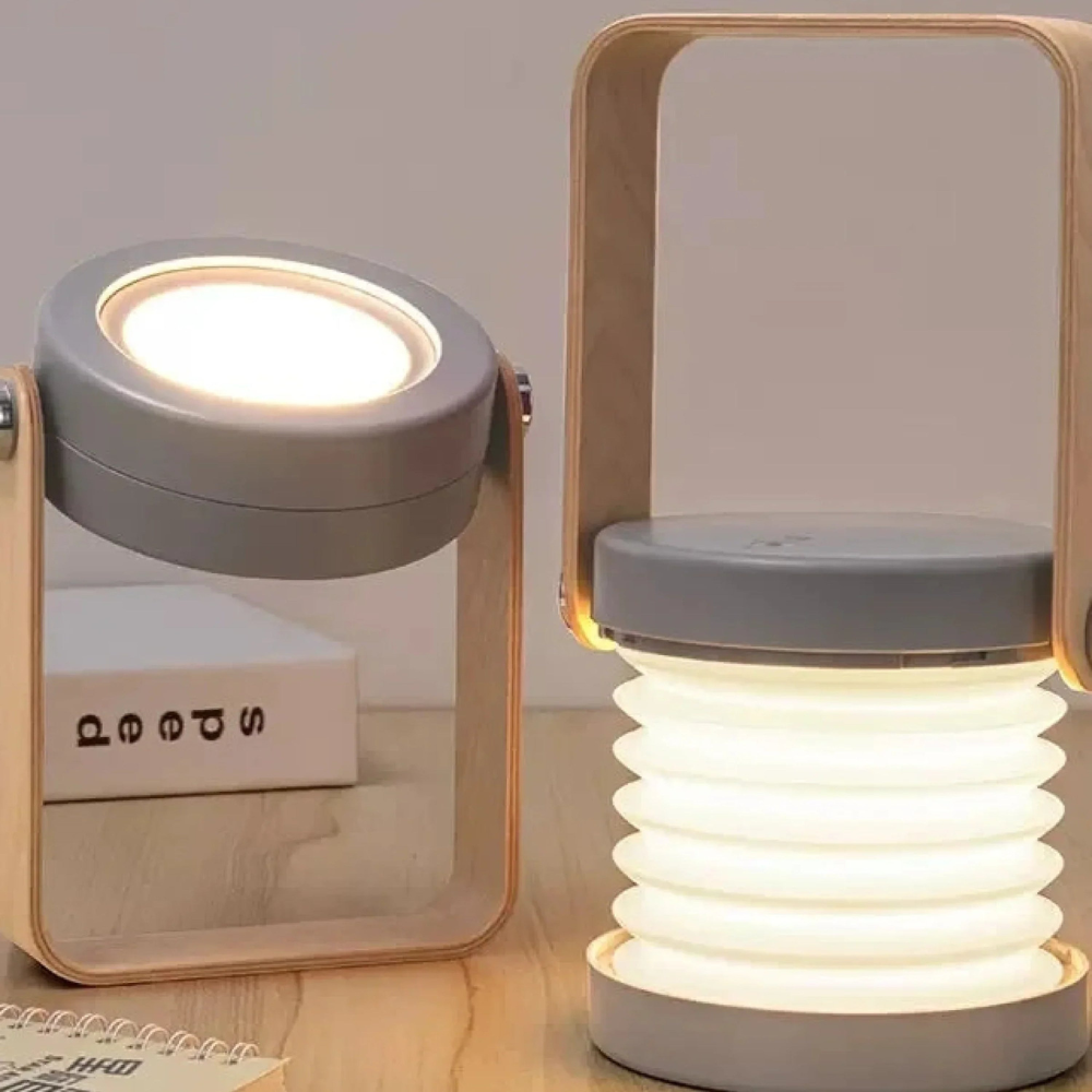 Folding LED Night Light Lantern - USB Rechargeable Timber Accents Lamp