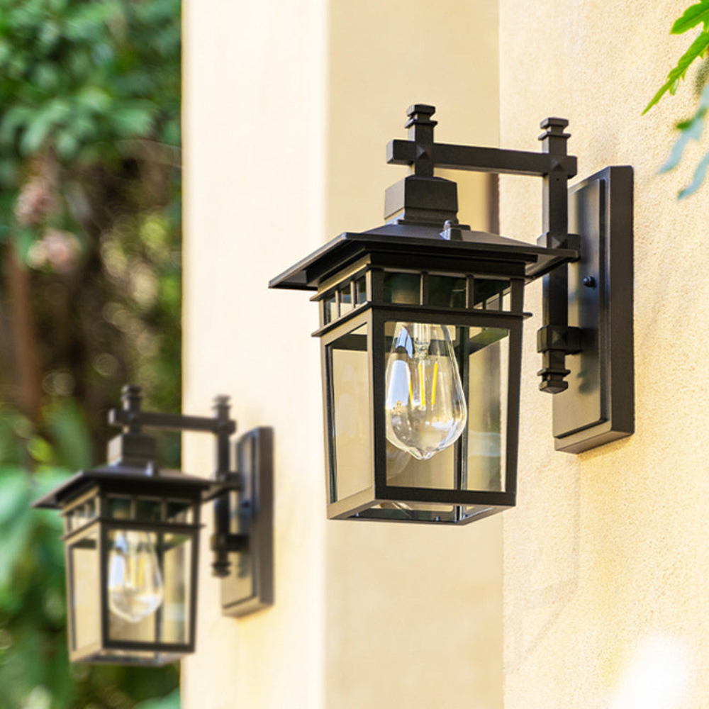 Die-Cast Aluminum Porch Light - Weather-Resistant Clear Glass Wall Lamp