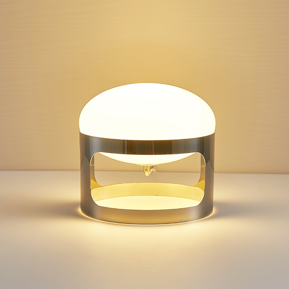 Glass Orb Table Lamp with Chrome Metal Base - Mid Century Modern