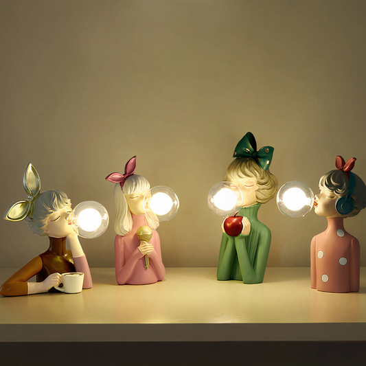 Girl Figurine Lamp with Glass Bubble Orb - Whimsical Pop Art Decor