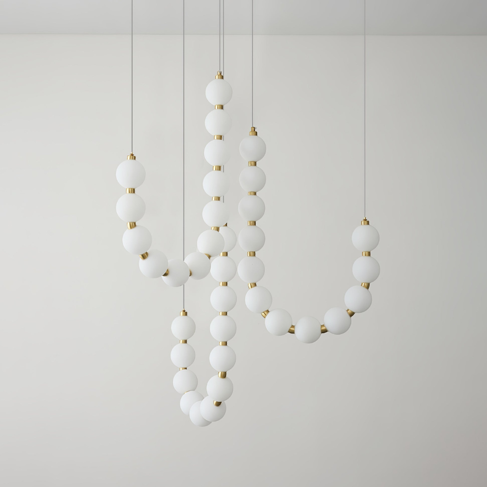 Hanging Ceiling Light with Acrylic Globes - Minimalist Sculptural Gold