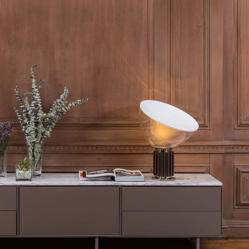 Glass Bowl Table Lamp with Aluminum Reflector - Mid Century Art Deco