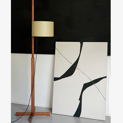 Vintage floor lamp with Fabric Shade and Artisanal Wooden Pole - Contemporary Sconce