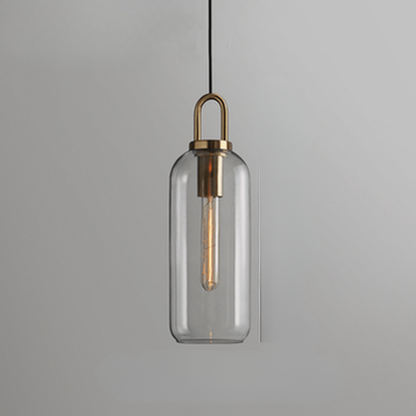Globe and Capsule Glass Pendant Light with Brass Arch - Modern Style