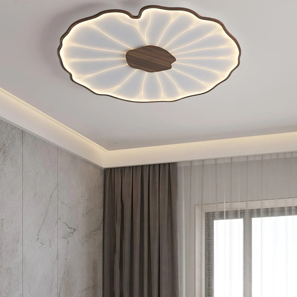 Flush Mount Ceiling Light with Wood Tone - Minimalist Japandi Botanical
