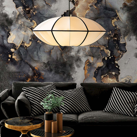 Fabric Pendant Light with Metal Frame - Modern Scandinavian Neutral
