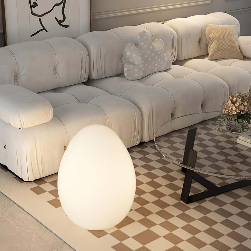 LED Floor Lamp with Sculptural Oval Egg Profile and Molded Plastic Shell