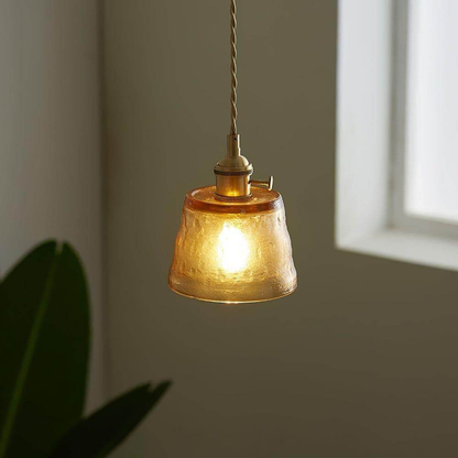 Hammered Glass Pendant Light with Brass Hardware - Nordic Modern Style