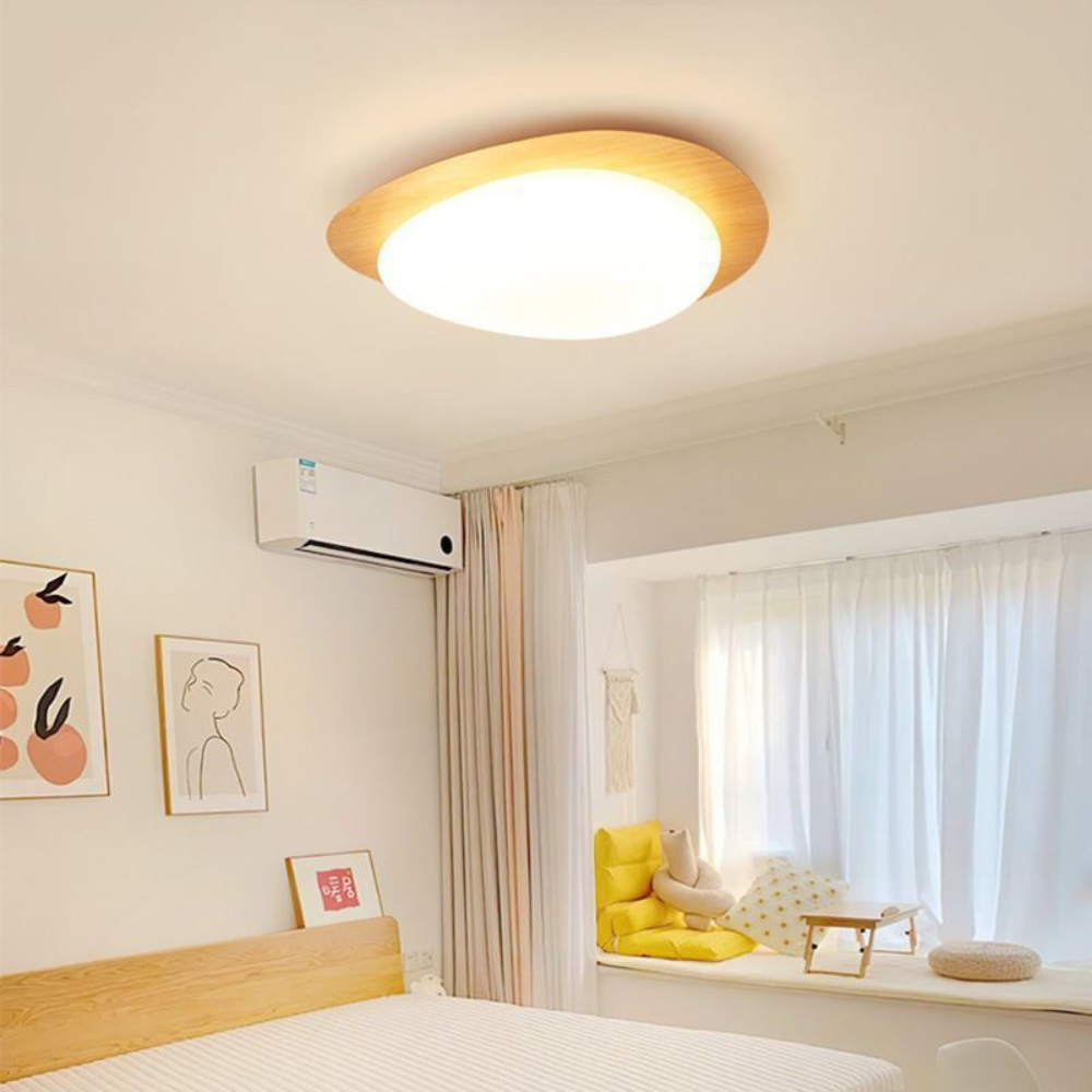 Flush Mount Ceiling Light with Wood Tone - Modern Scandinavian Pebble