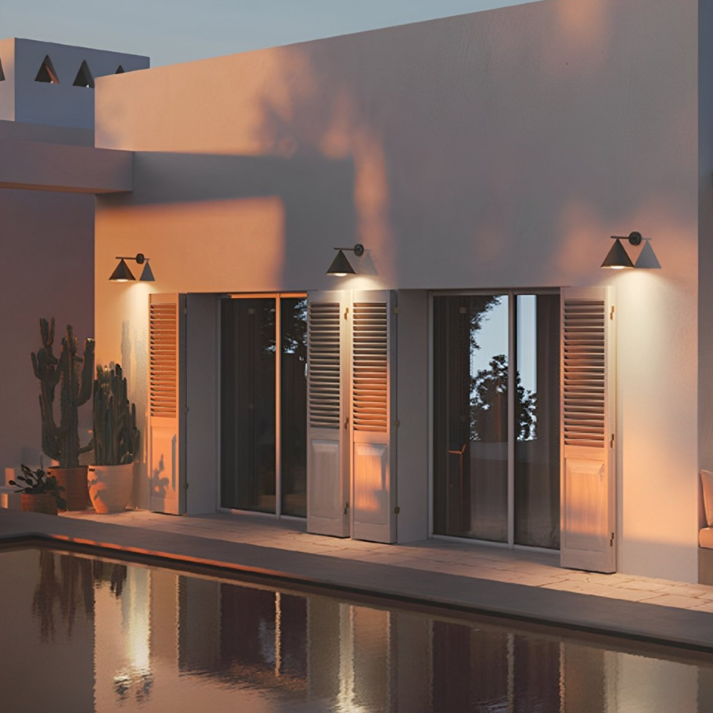 Outdoor LED Porch Lights with Conical Metal Shade - Modern Wall Sconce