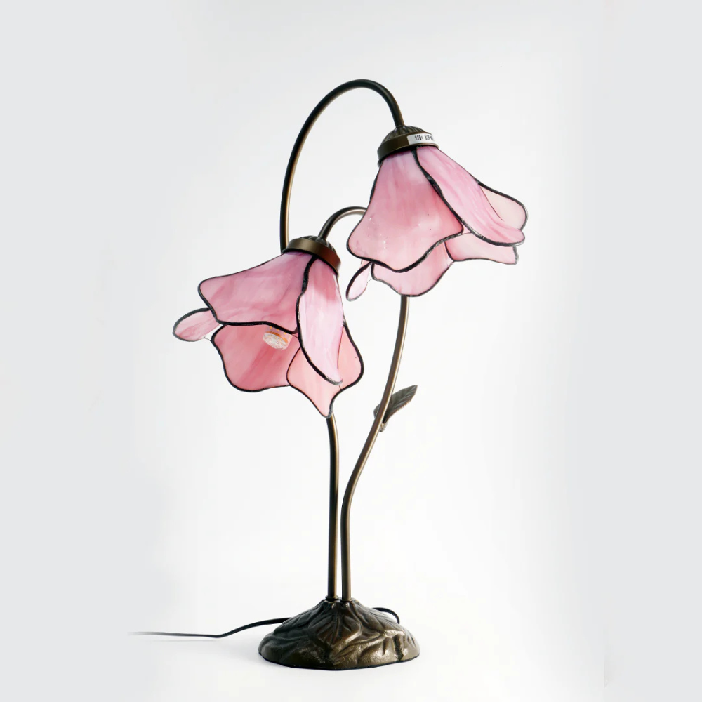 Table Lamp with Flower Glass Shades - Vintage Stained Glass Floral