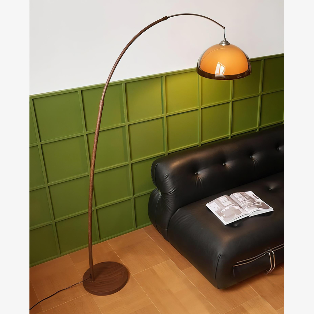 Arc Floor Lamp with Cantilevered Metal Overhanging Arm and Acrylic Dome Shade