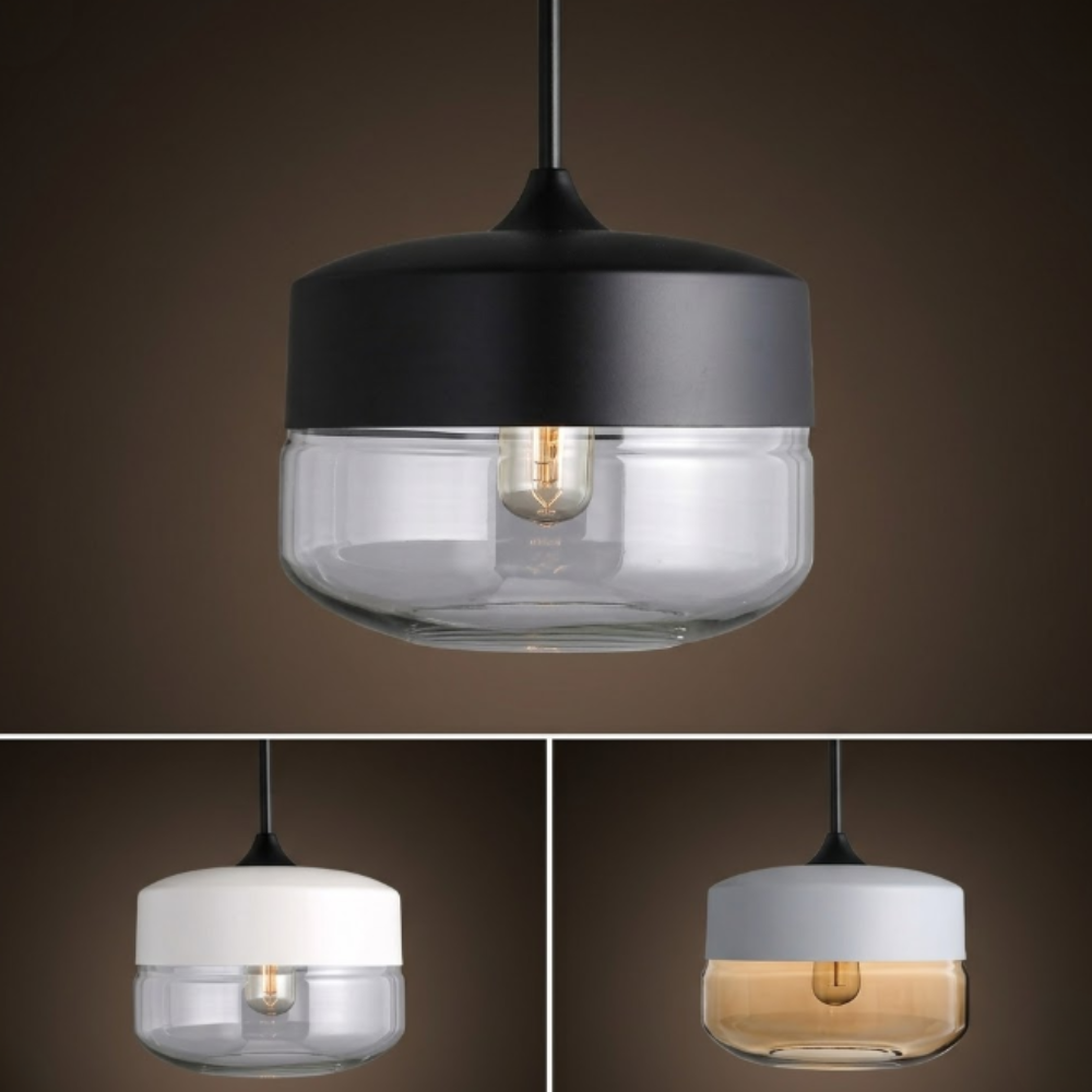 Modern Smoky & Clear Glass Pendant Light - Geometric Glass Pendant Lights