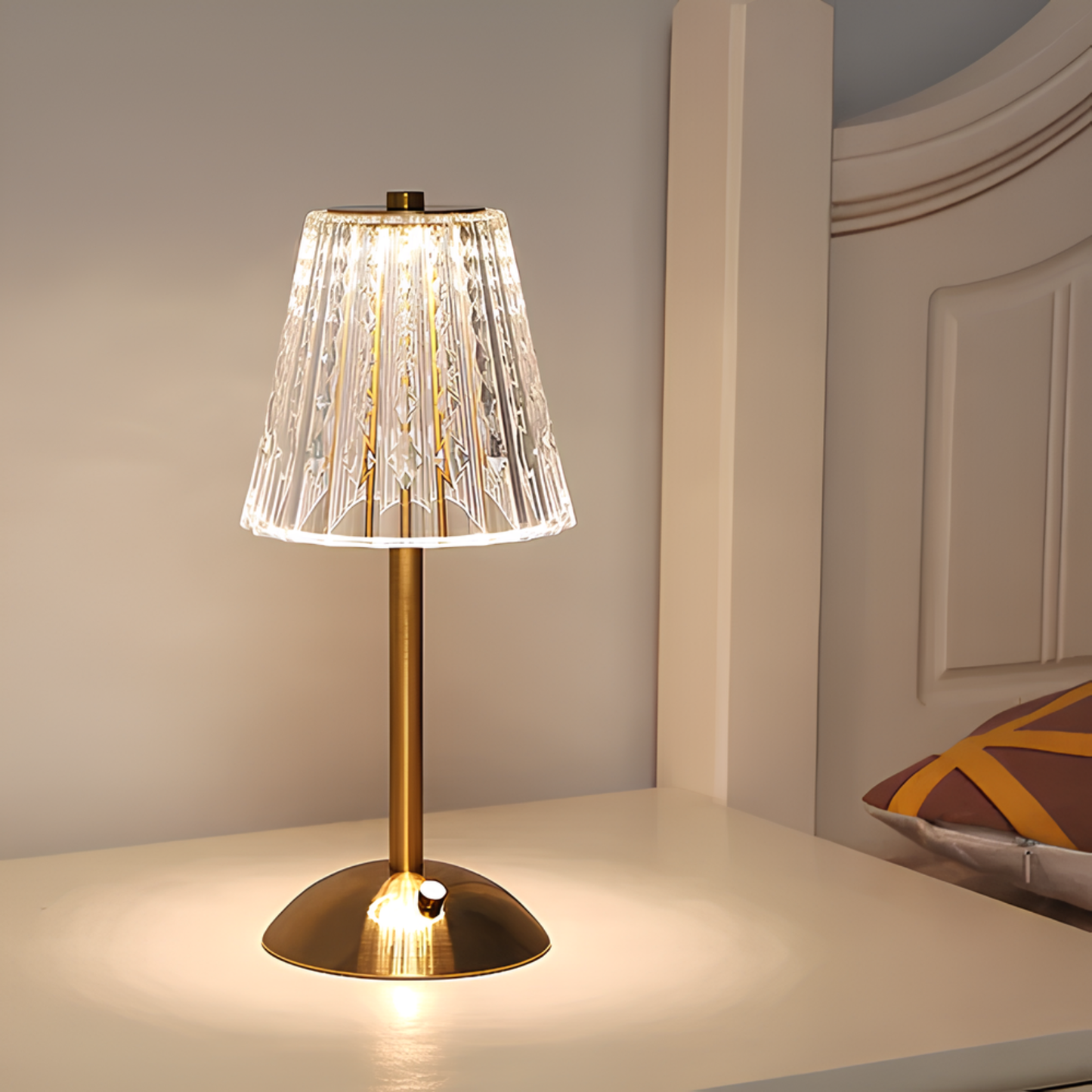 Ribbed Glass Cordless Crystal Table Lamp