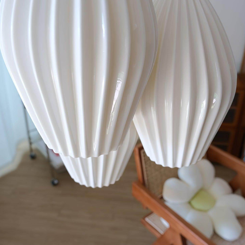 Ceramic Pendant Light with Ribbed Teardrop Shade - Modern Coastal