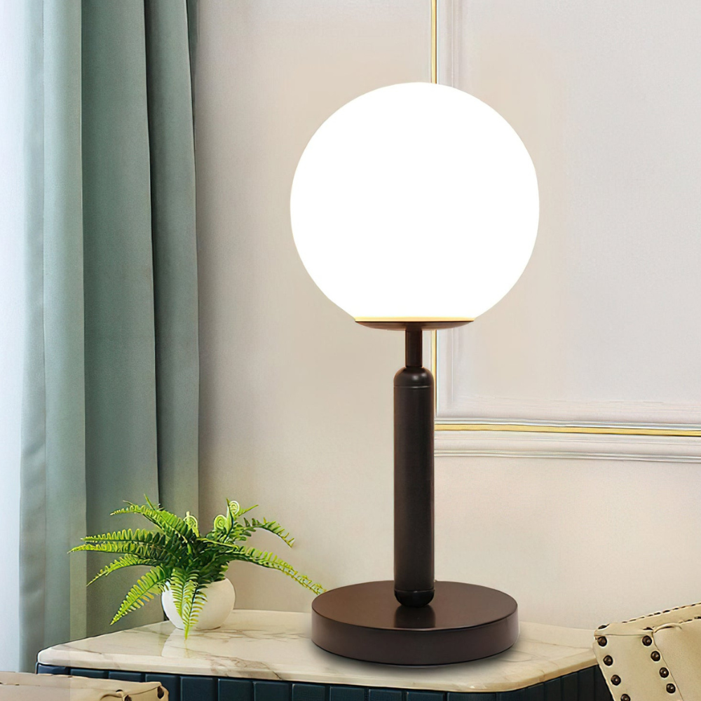 Modern Globe Table Lamp with Pill-Shaped Post - Mid-Century Orb Desk Light