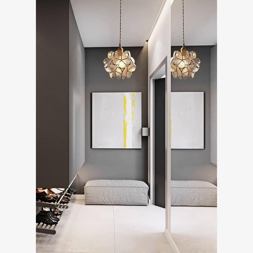 Lampe suspendue en verre floral avec ferrures en laiton - Art vintage moderne