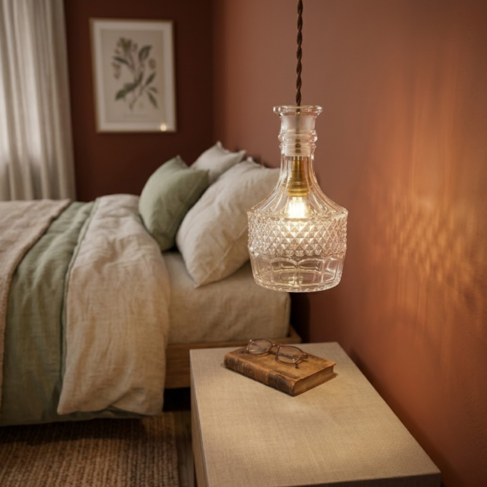 Modern Decanter Cut Glass Pendant Light - Vintage Bottle Style Hanging Lamp