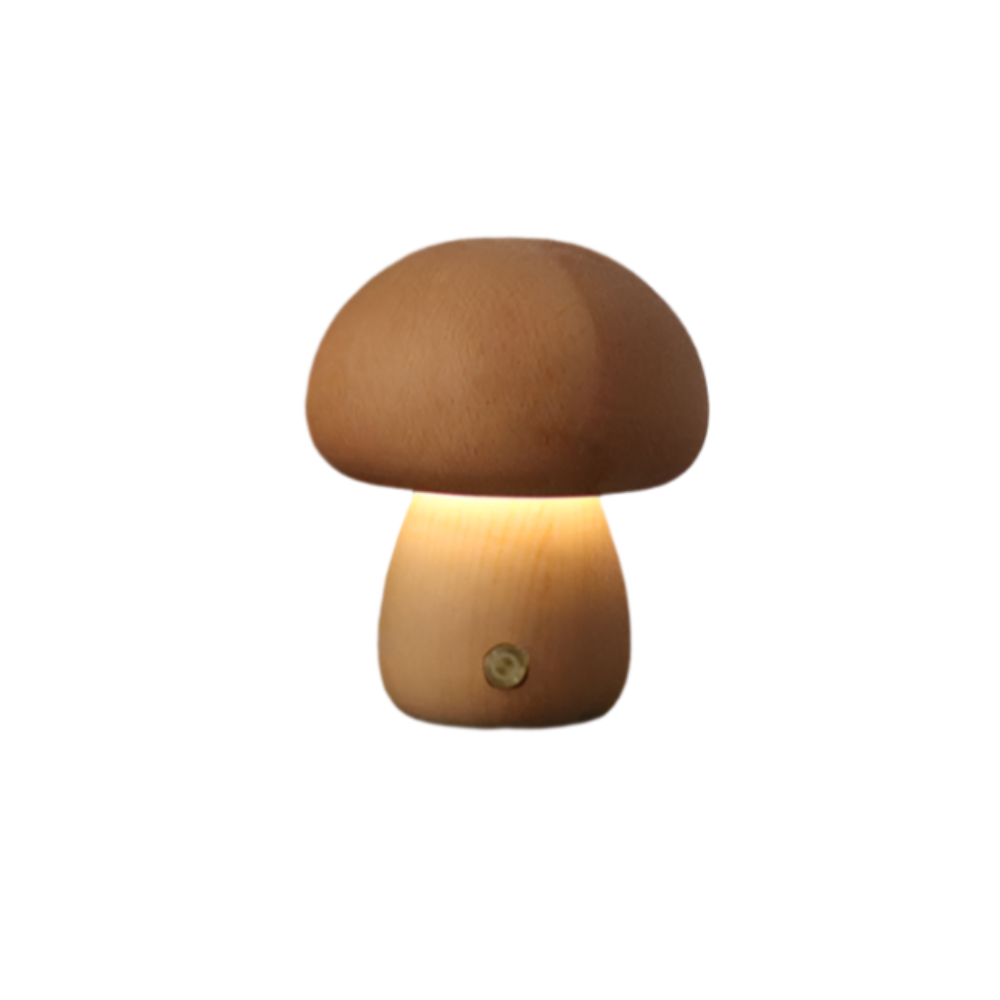 Cordless Mushroom Table Lamp in Carved Wood Mushroom - Rechargeable LED Style