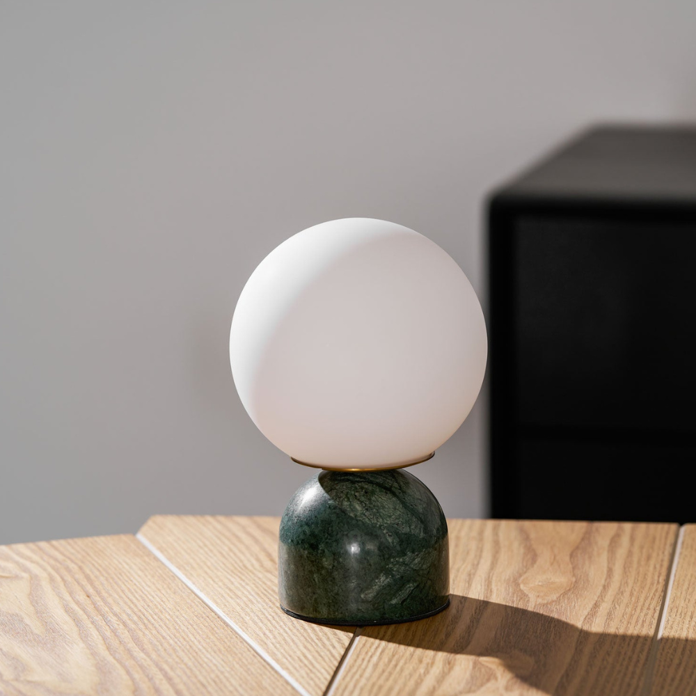 Mid-Century Modern Marble Table Lamp - Round Glass Globe Bedside Light